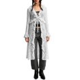 thumbnail image 3 of Cardigans for Women, V Neck Long Length Open Front Knit Sweaters with Ruffle Detail & Flare Sleeves, Spring Fall Street Wear | VerBelle,Beige L, 3 of 9