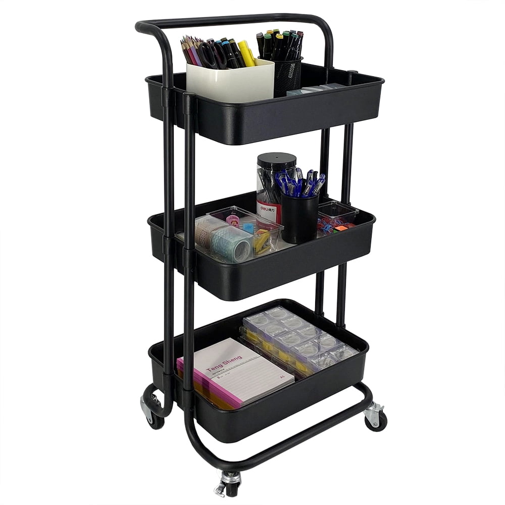 Home Basics 3 Tier Steel Rolling Utility Cart with 2 Locking Wheels