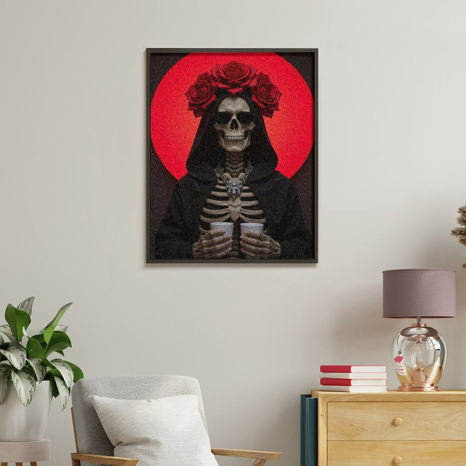 Paint By Numbers Kit for Adults Beginner - DIY Skeleton Red Roses Hooded Candle Canvas Painting Kits for Adults, Frameless Paint By Number for Adults for Home Wall Decor 16x20 Inch