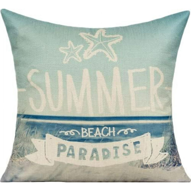 Smiles Outdoor Decorative Beach Coastal Throw Pillow Covers 18x18 Set 4  Summer Nautical Patio Furniture Sunbrella Ocean Themed Decoration Cushion  Starfish Accent Pillows for Daybed Couch 