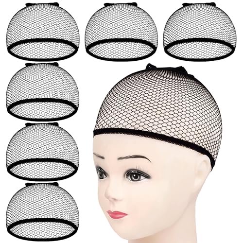 MORGLES Gorro para Peluca, 6 Piezas, Gorros para Peluca de Red de Malla, Red para el Cabello Tejida para Peluca, Gorros para Peluca de Rejilla de Extremo Cerrado para Mujer, Negro