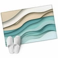thumbnail image 2 of 2x3 Door Mat Rug, Teal Brown Ombre Non-Skid Rubber Backing Large Rectangle Rugs - Living Room Bedroom Home Office, Modern Abstract Moire Art Geometric Indoor Floor Mat Carpets Washable Rug, 2 of 9