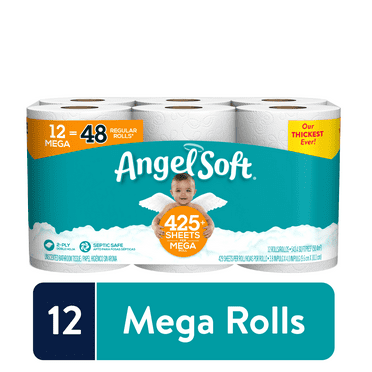 Angel Soft Toilet Paper, 12 Mega Rolls = 48 Regular Rolls, 2-Ply Bath Tissue