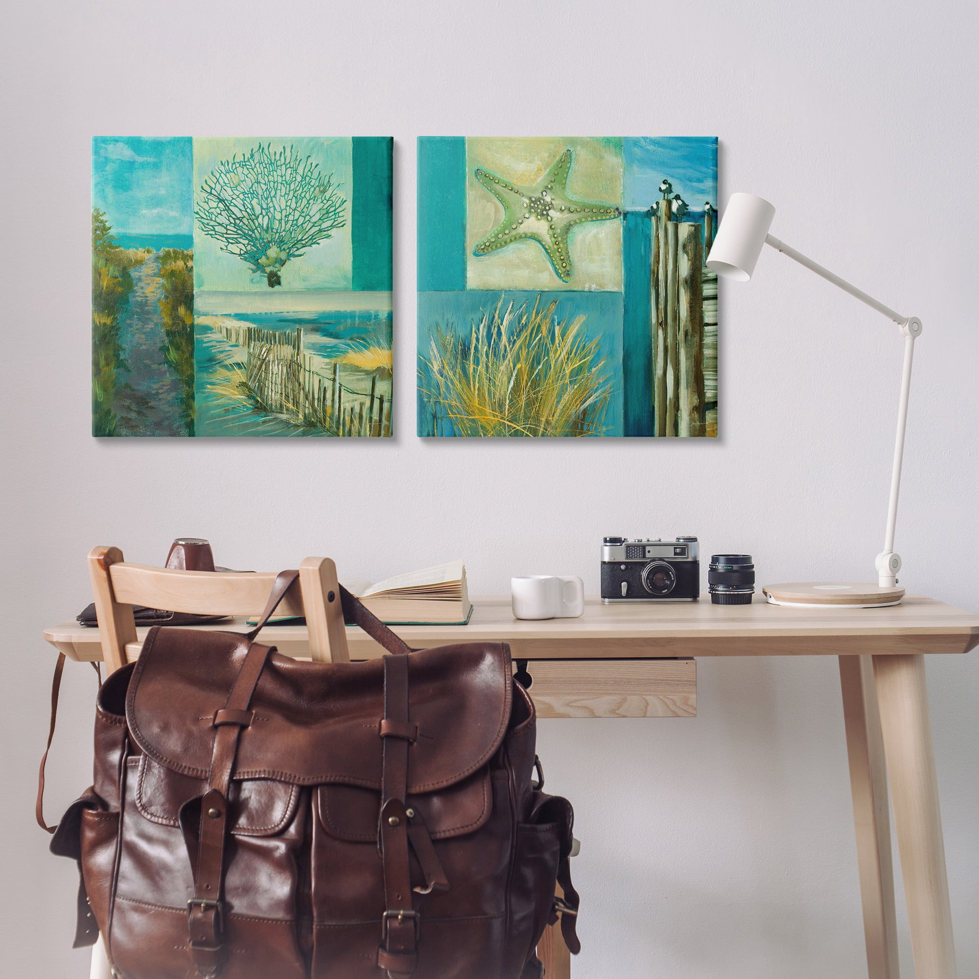 Stupell Industries Maritime Summer Collage Landscape Painting Gallery Wrapped Canvas Art Print Wall Art, 24 x 24, Set of 2