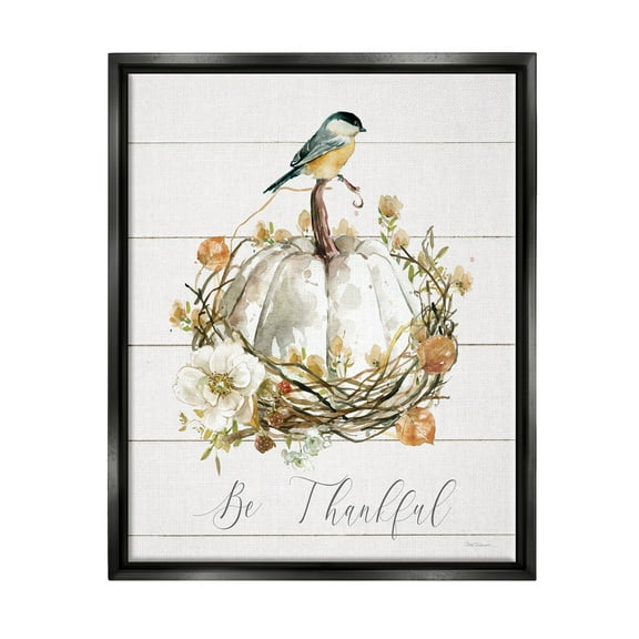 Stupell Industries Be Thankful Fall Florals Botanical & Floral Painting Black Floater Framed Canvas Art Print Wall Art, 17 x 21