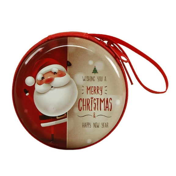 Sylvtty Children's Coin Purse Round Christmas Coin Pouch with Cartoon Pattern Zipper Closure Coin Case with Lanyard for Kids Coins Cash Keys Candies