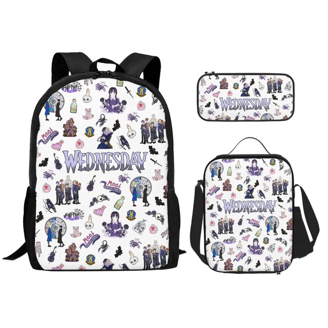 Set de mochila HaVern Movie Casual con estampado 3D y bolsa de almuerzo, color blanco