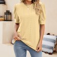 thumbnail image 5 of YOTMKGDO Puff Sleeve Tops for Women, Eyelet Tops for Women, Women'S Summer Blouses Fashion O Neck Elegant Office Shirt Casual Short Sleeve, Short Sleeve Shirts for Women, Yellow, XXL, 5 of 8