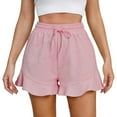 thumbnail image 2 of IDALL Athletic Shorts for Women Linen Shorts Women Casual Shorts Comfy Drawstring Lace Up Elastic Waist Summer With Pockets Wide Leg Shorts Summer Shorts Lounge Shorts Women Pink M, 2 of 8