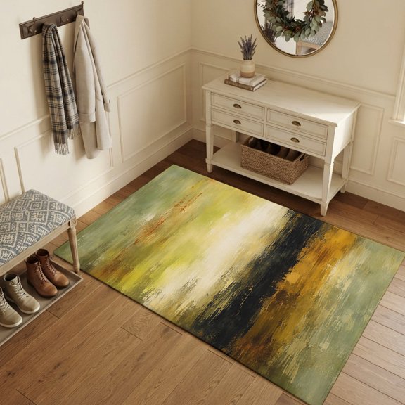 Area Rugs 3'x5', Green Abstract Carpet Runner Indoor Outdoor Rugs Home Decor Aesthetic, Autumn Rustic Gradient Vintage Oil Painting Non Slip Mats Washable Accent Rug for Living Room Bedroom