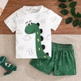 thumbnail image 2 of kpoplk Toddler Baby Boy & Infant Matching Set 2Pcs Outfits Short Sleeve Bodysuit and Pants Cartoon Dinosaur Print(Green,9-12 M), 2 of 9