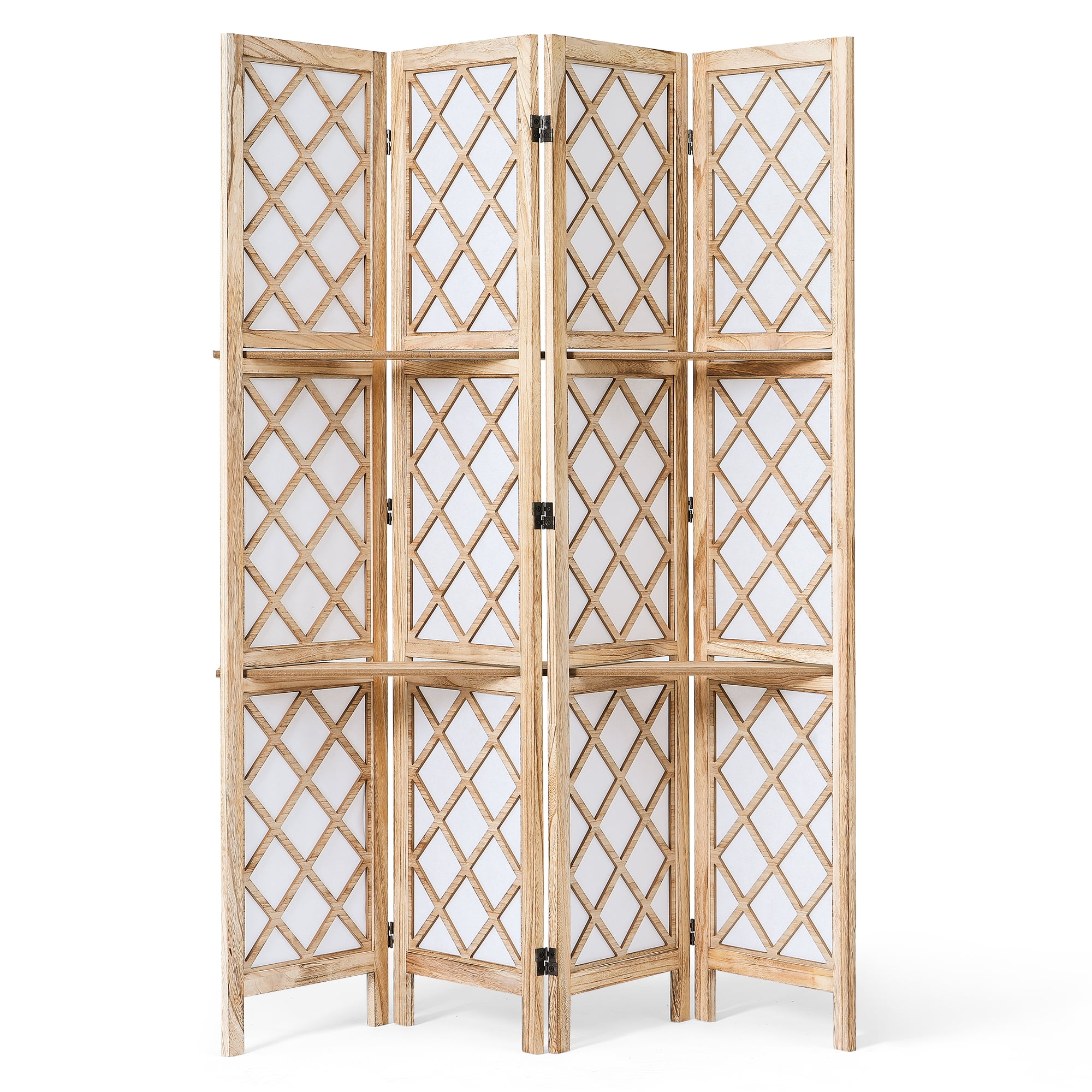 Jostyle 4/6 Panel Room Divider Privacy Screen with Storage Shelves Foldable Wood