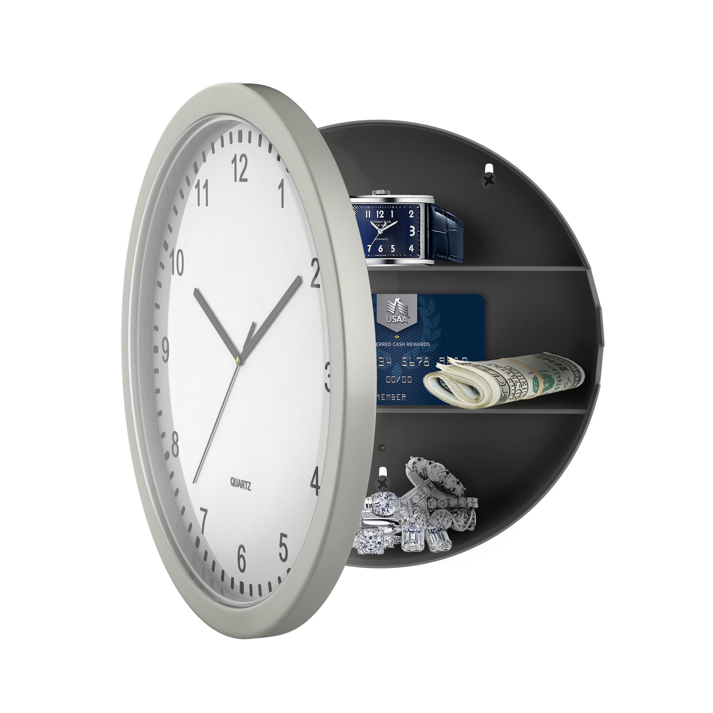Trademark Home Collection Hidden Compartment Wall Clock – 10' Battery Operated Working Analog Wall Clock with Secret Interior Storage for Jewelry, Cash, Valuables, and More