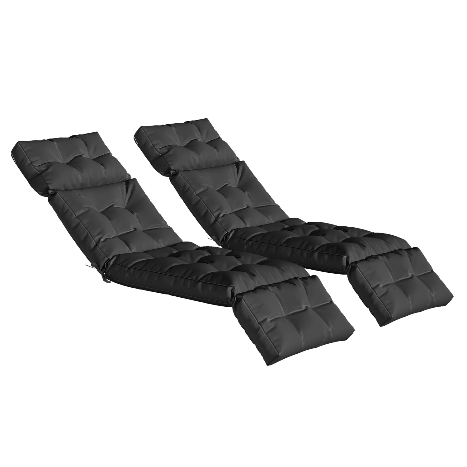 BaPiPro All-Weather Outdoor Chaise Lounge Cushion Set of 2, Secure-Tie Patio Recliner Cushion with Plush PP Cotton Support for Patio, Poolside & Balcony, Black