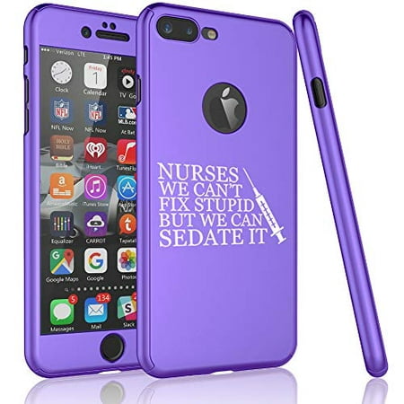 360° Full Body Thin Slim Hard Case Cover + Tempered Glass Screen Protector F0R Apple iPhone Nurses Cant Fix Stupid Sedate It (Purple, F0R Apple iPhone 7 / iPhone (Best Way To Fix Iphone Screen)