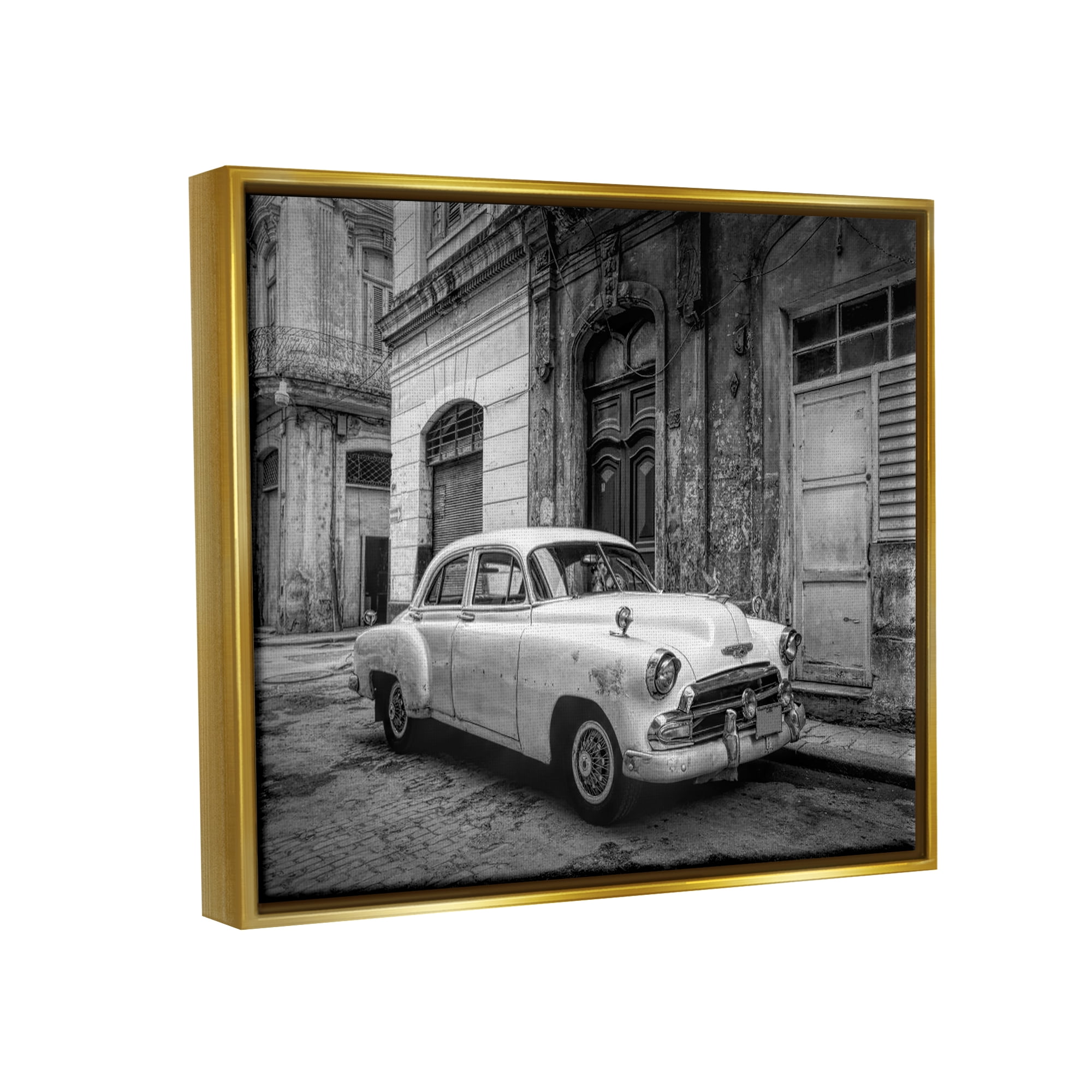 Stupell Industries Antique Car in City Transportation Photography Gold Floater Framed Art Print Wall Art, 21 x 17