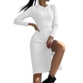 thumbnail image 1 of Vestido de manga larga de color sólido con abertura delgada y cuello redondo informal a la moda para mujer Pompotops  hdfakjf770, 1 of 8