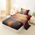 thumbnail image 2 of jejeloiu Sunset Ocean Twin Sheets,Hawaii Sea Holiday Bedding For Boys,Orange Black,3 Pieces,1 Fitted Sheet and 1 Pillowcase, 2 of 6