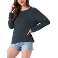 thumbnail image 4 of INSPIRE CHIC Womens Loungewear Long Sleeve Oversized Drop Shoulder High Low Hem Round Neck Tops Underwear Sleepwear Shirts Tee XL Blue, 4 of 6