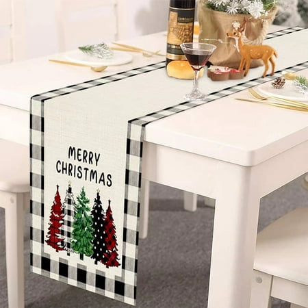 

Checkered Tree Merry Christmas Table Runner Seasonal Winter Christmas Holiday Kitchen Table Decoration For Indoor Outdoor Home Party Decorations 13 X 70 Inches