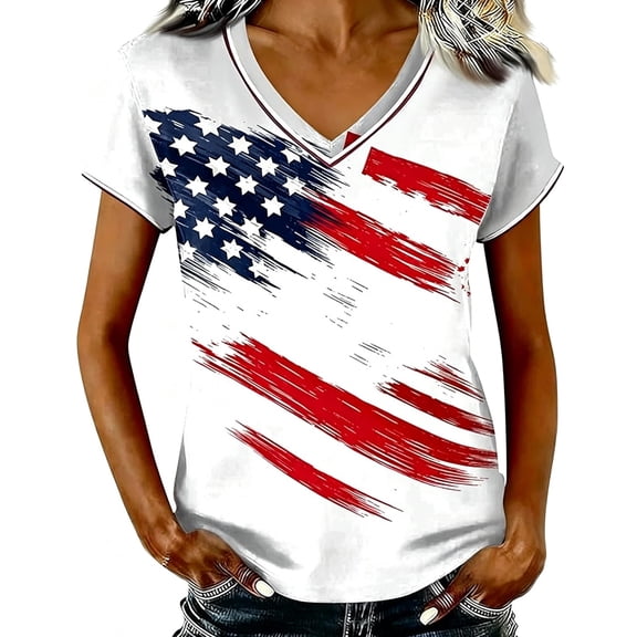 DHFJKG 250 Years Anniversary USA Shirts For Women Short Sleeve V Neck T Shirt American Flag Print 4Th Of July Independence Day Tee Top