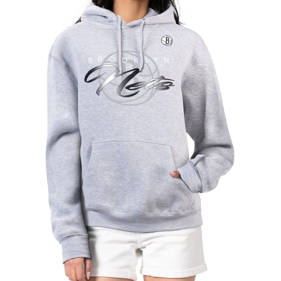 Women's G-III 4Her by Carl Banks Gray Brooklyn Nets Shadow Logo Tri-Blend Fleece Hoodie