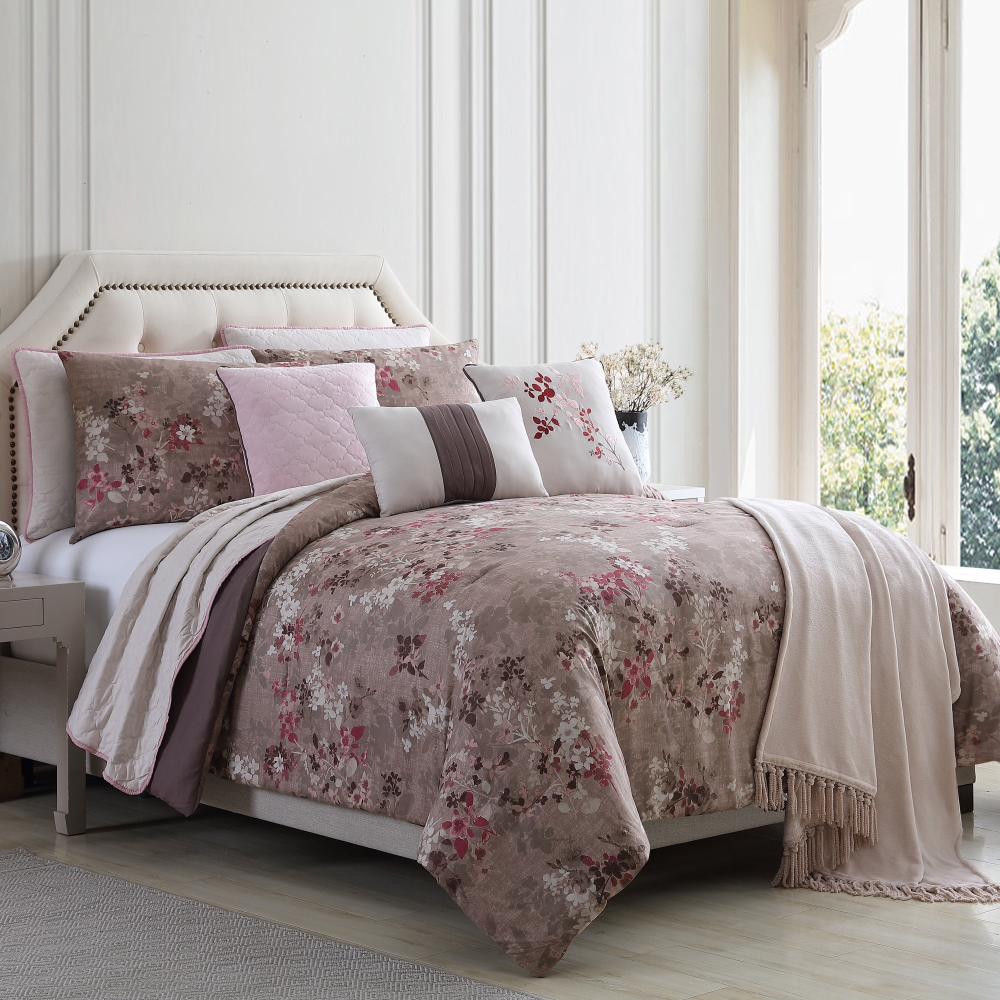 Luxury Embellished Floral Duvet Bedding Set All Sizes Black Pink Green Burgundy 