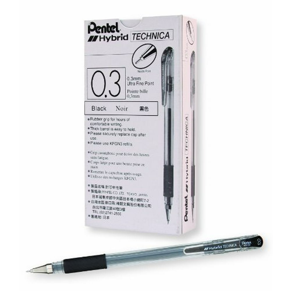 Pentel Arts Hybrid Technica 0.3 mm Pen, Ultra Fine Point, Black Ink
