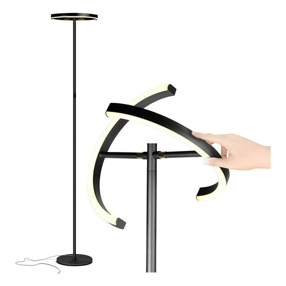 Brightech Halo Split 72" LED Floor Lamp - Modern Rotating Adjustable Light, Dimmable Torchiere Floor Lamp for Living Room, Bedroom, Office - Black