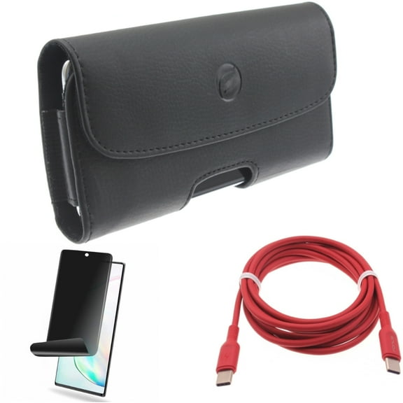 Case Belt Clip & Red 6ft Long Cable & Privacy Screen Protector for Samsung Galaxy Note 20 (6.7") - Combo with Leather Holster & USB-C to Type-C PD Fast Charger & TPU Film Anti-Peep