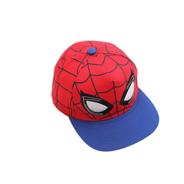 Gorra de béisbol para niños, gorra ajustada, gorra de araña de béisbol con ala plana de diseño azul rojo, visera de sombrero de hip hop