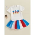 thumbnail image 4 of BemeyourBBs Kids Toddler Baby 4th of July Outfit Patriotic Summer Independent Day Clothes Short Sleeve Ice Cream Print T-shirt with Tulle Tutu Skirt Set Fourth of July Baby Clothing, 4 of 9