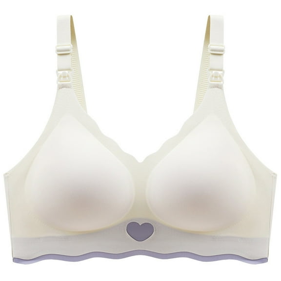 khonts,Women's Nursing Seamless Bras Wireless Full Coverage Padded Bra Gathering Comfort Soft Bralettes White XL