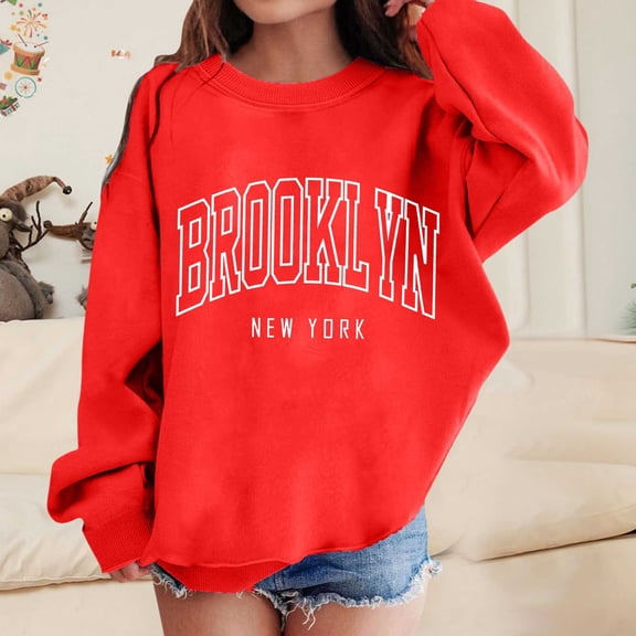 Rhuody Winter Sweatshirts For Girls Crewneck Drop Shoulder Long Sleeve Cartoon Prints Pullover Sweatshirt Elegant Newborn Wear 4-5 Years Red