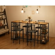 Aiho 3 Pieces Dining Table Set for 2, Counter Height Bar Table Set with Storage Shelves, Pub Table and Padded Chairs for Kitchen, Dining Room - Retro