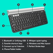 Logitech K780 Multi-Device, Full USB Standard Keyboards with USB Wireless Receiver, Black, 1 Pack