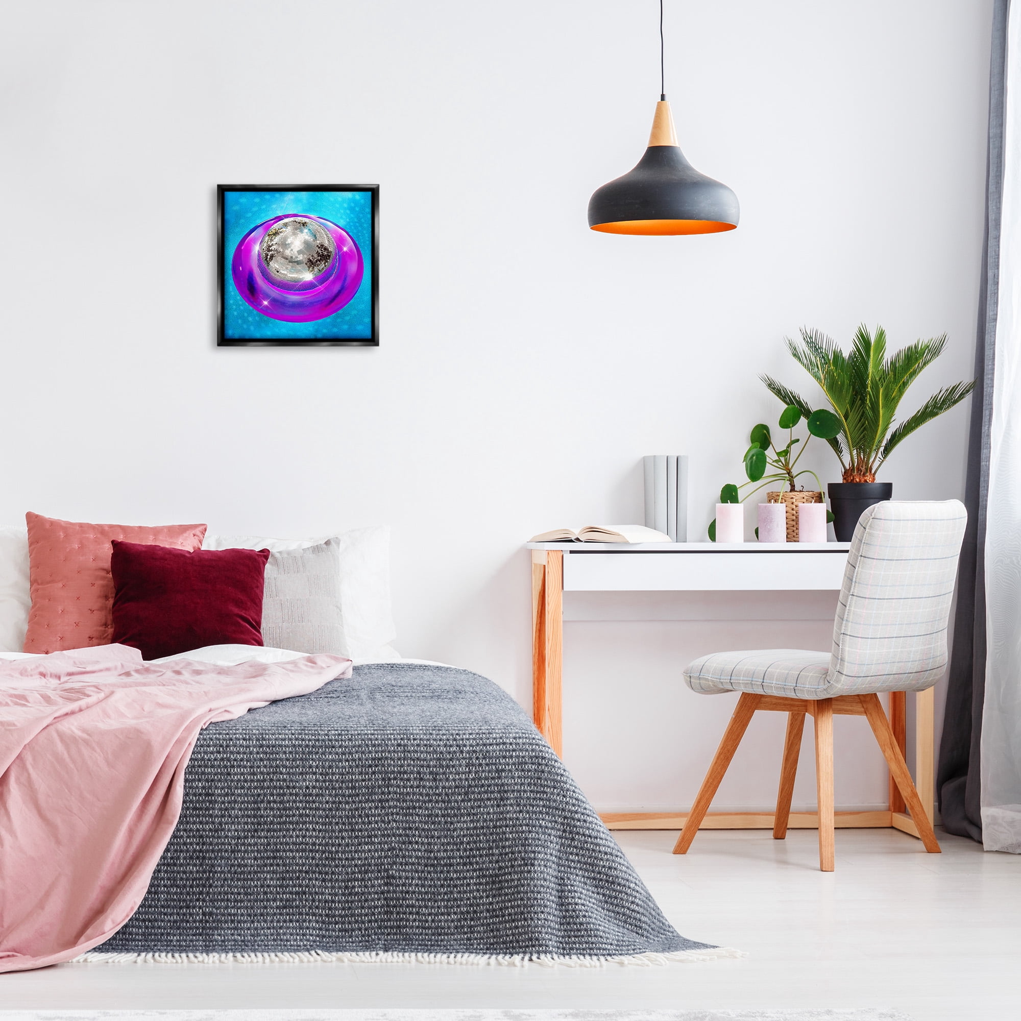 Stupell Industries Disco Ball in Pool Abstract Painting Black Floater Framed Canvas Art Print Wall Art, 18 x 18