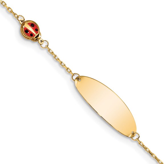 14K Yellow Gold Children's Enamel Ladybug With .5In Ext. Id Bracelet (5.5 X 7.01) Made In Turkey bid107-5.5