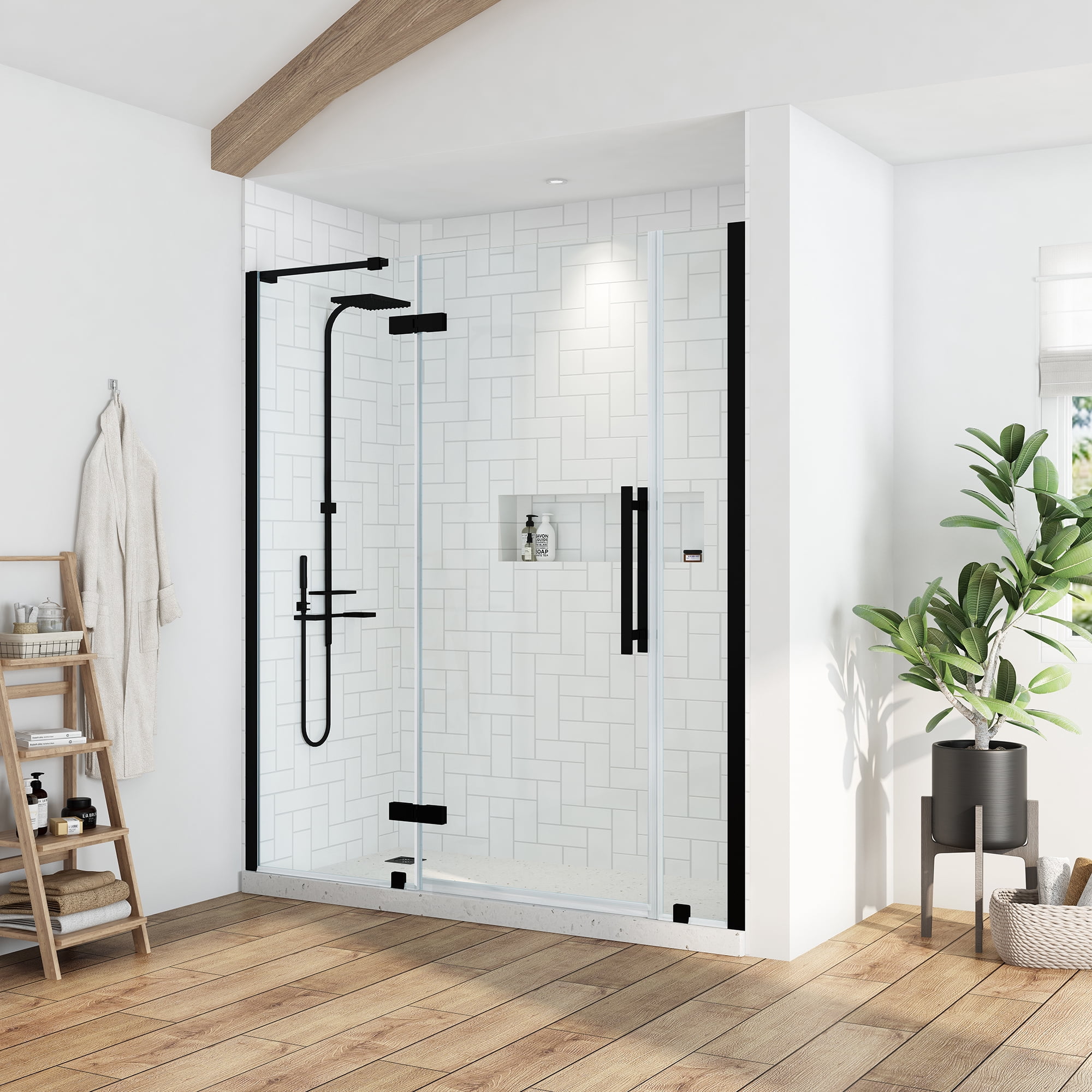 Ove Decors Tampa 68-1/16 in. W x 72 in. H Alcove Shower Enclosure with Pivot Frameless Shower Door in Black