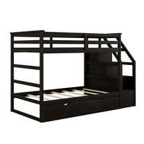 imerelez Twin-Over-Twin Bunk Bed with Twin Size Trundle and 3 Storage Stairs,Espresso
