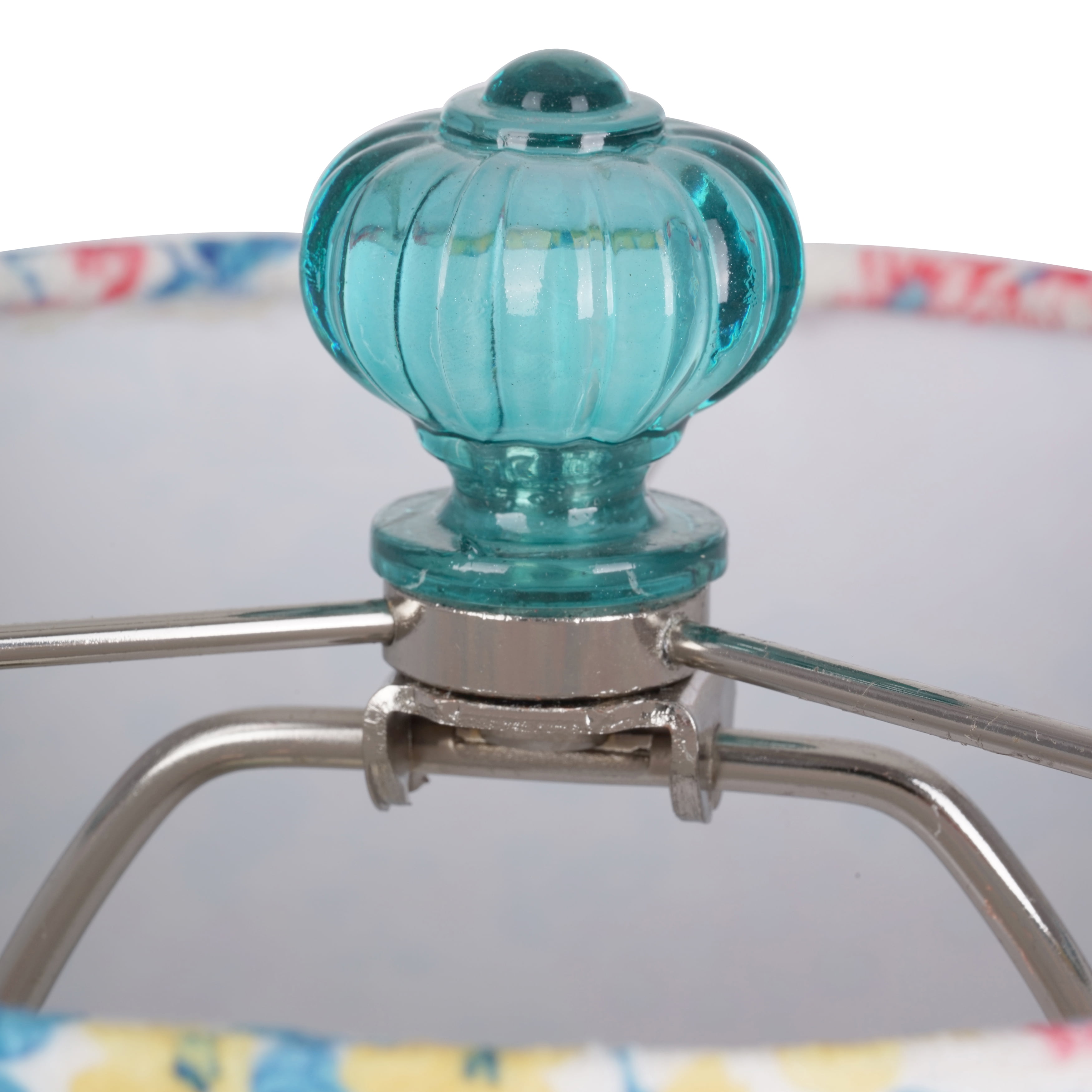 The Pioneer Woman Washy Ditsy Embossed Table Lamp with Pretty Posies Linen Shade, Teal