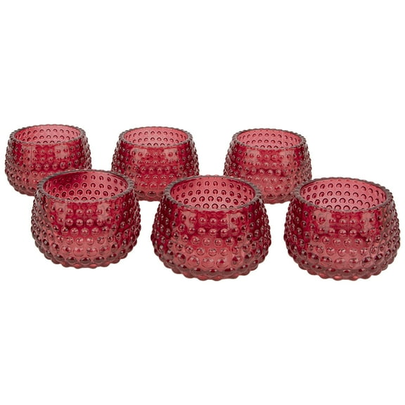 Koyal Wholesale 2" Tall Red Modern Hobnail Glass Candle Holders, Set of 6 Holders