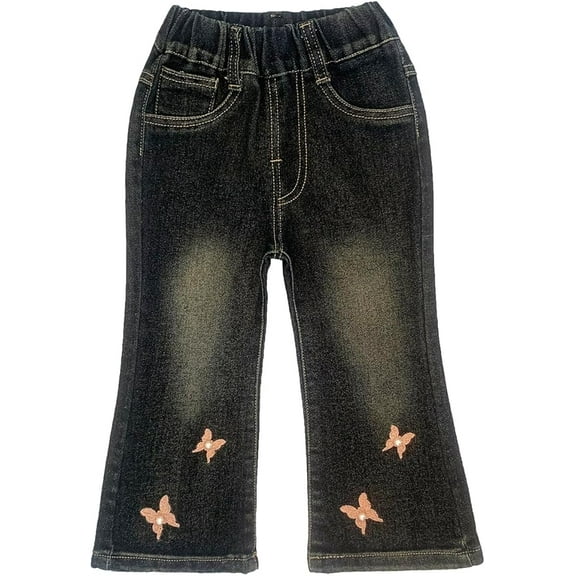 Peacolate 2-7Years Little Girls' Black Embroidered Jeans Pants for Big Girls,Butterfly,4-5Years