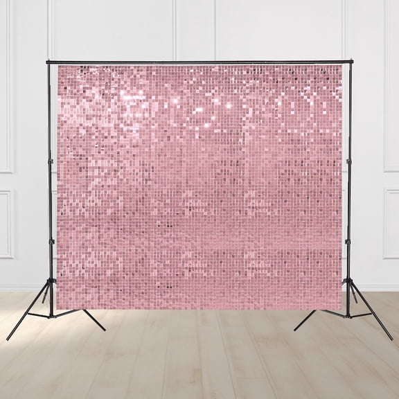 Instahibit 10x7 FT Shimmer Wall Backdrop Adjustable Background Stand 72 Pcs Pink Square Sequin Panels for Wedding Party