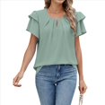 thumbnail image 2 of Blusas de Verano para Mujer, con Volantes, Corta, Cuello Redondo, Informales, Plisadas Al Frente, Básicas. Judías XL, 2 of 9