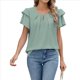 thumbnail image 2 of Blusas de Verano para Mujer, con Volantes, Corta, Cuello Redondo, Informales, Plisadas Al Frente, Básicas. Judías S, 2 of 9