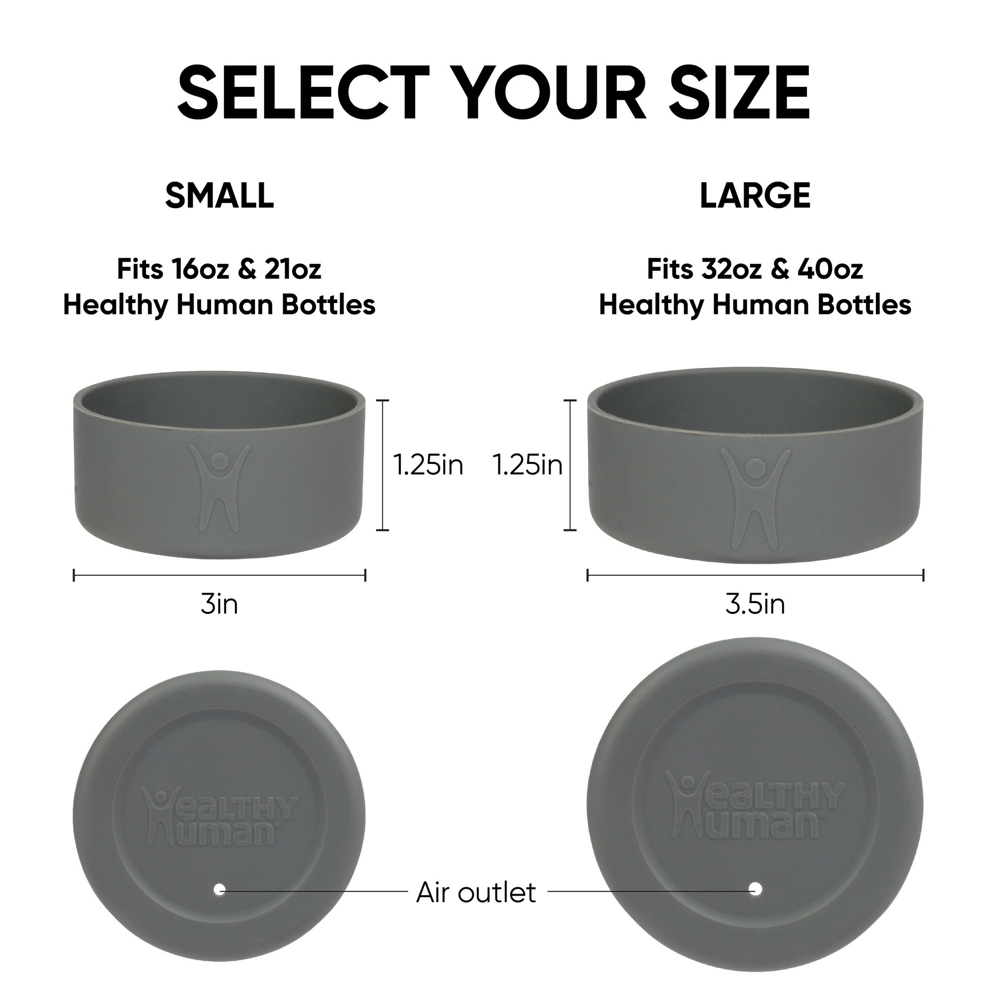 Healthy Human Protective Silicone Bumper Boots for Stein Bottles - Fits 16oz and 21oz Bottles. BPA Free Anti-Slip Bottom Silicone Sleeve Cover Boot, Gray