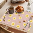 thumbnail image 3 of Cute Bees Sunflowers Placemats Set of 6 Yellow Floral Pink Farmhouse Place Mats Indoor Wipeable Table Mats Washable Cloth Dining Table Placemats for Kitchen Holiday Party Home Decor 13x19 Inch, 3 of 9
