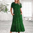thumbnail image 2 of Penkiiy Women's Summer Casual Short Sleeve Crewneck Shiny Print Dress Casual Flowy Tiered Maxi Beach Dress With Pockets S Green, 2 of 7