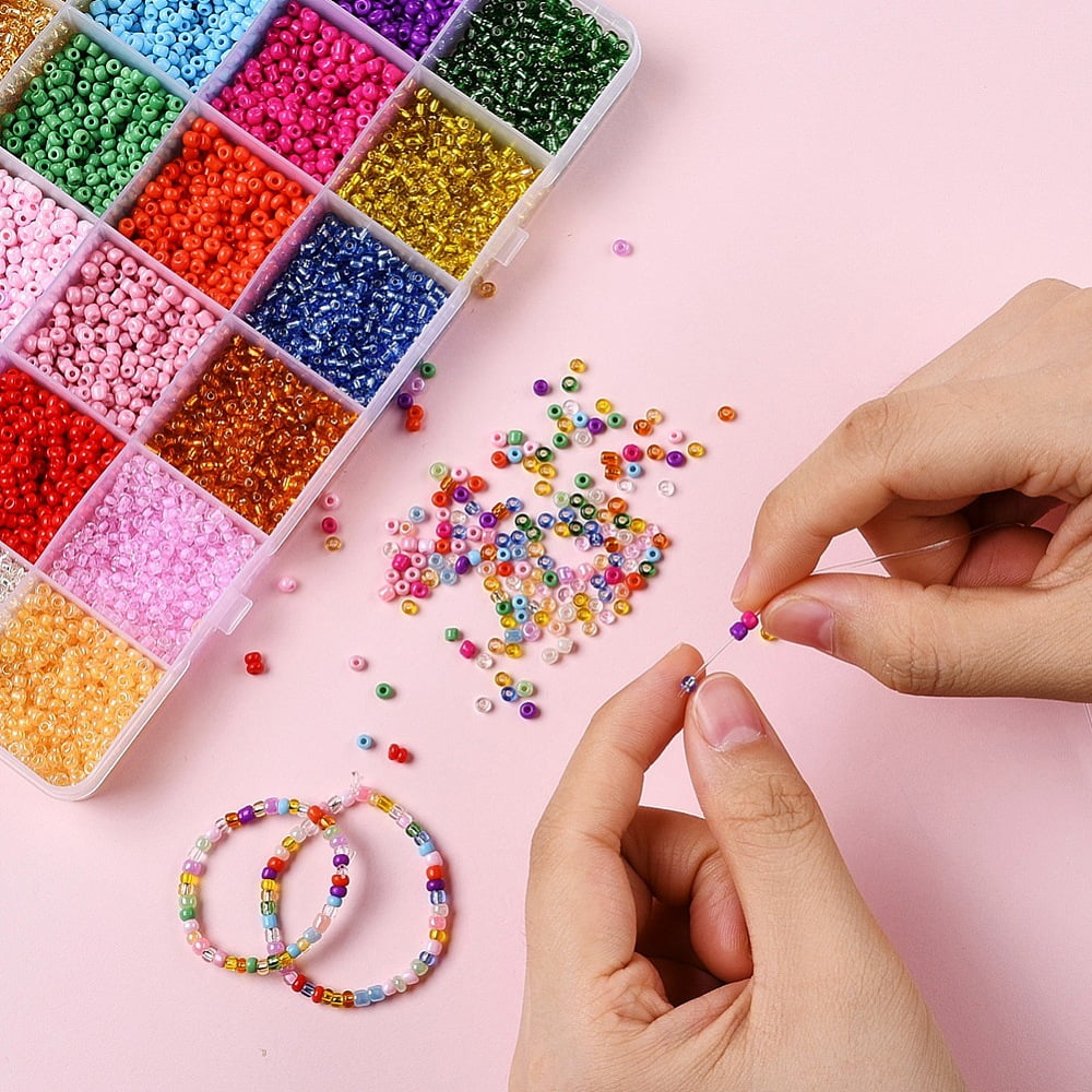1 box DIY Jewelry Finding Kits 3mm Round Glass Seed Beads Including Tweezers Steel Needles Elastic Thread and Plastic Test Tube Mixed color Beads: 6000pcs/box